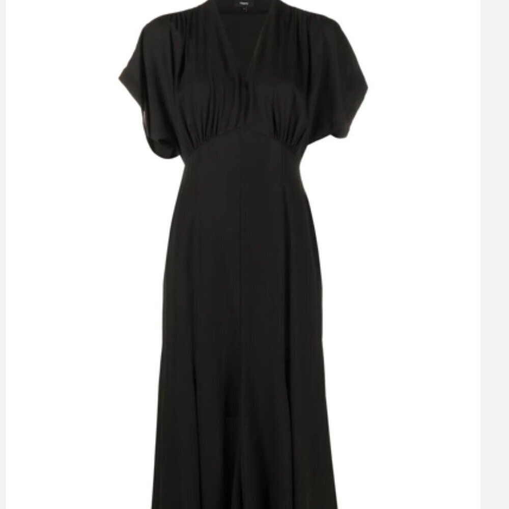NWT Theory Godet Midi Dress Black womens size 4 babydoll contemporary minimalist